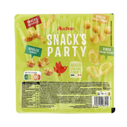 AUCHAN Assortiment de biscuits apéritifs soufflés Snack party 100g